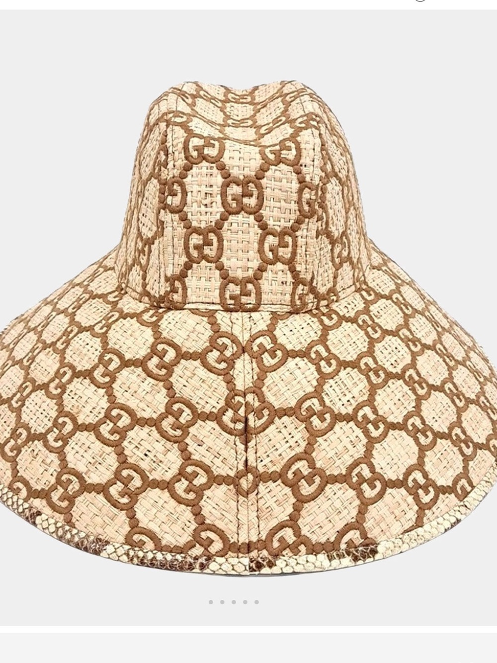 Gucci GG Monogram raffia hat with python trim - Picture 2 of 6